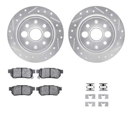 DYNAMIC FRICTION CO 7512-58000, Rotors-Drilled and Slotted-Silver w/ 5000 Advanced Brake Pads incl. Hardware, Zinc Coat 7512-58000